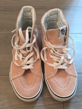 Vans Pink Suede High-Top Sneakers with White Laces